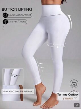 SHEIN, Ladies White High-Waist Tummy Control, Not See Through Leggings.Large NEW